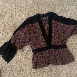 Angie Black Floral Women's Blouse